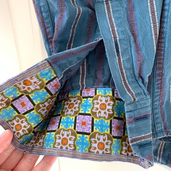 Robert Graham Button Up Blue Purple Shirt Men's Sz S Striped Contrast Cuff Silk - Picture 6 of 13